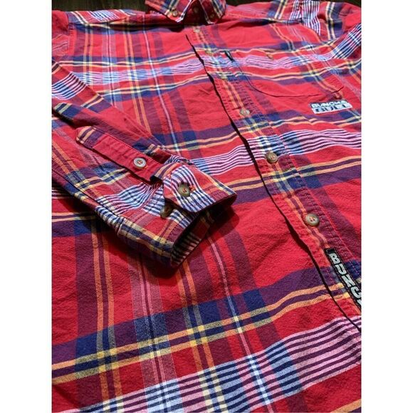 PANHANDLE SLIM Button Down Shirt-Red Long Sleeve Rough Stock Vintage Small Plaid - Picture 5 of 6